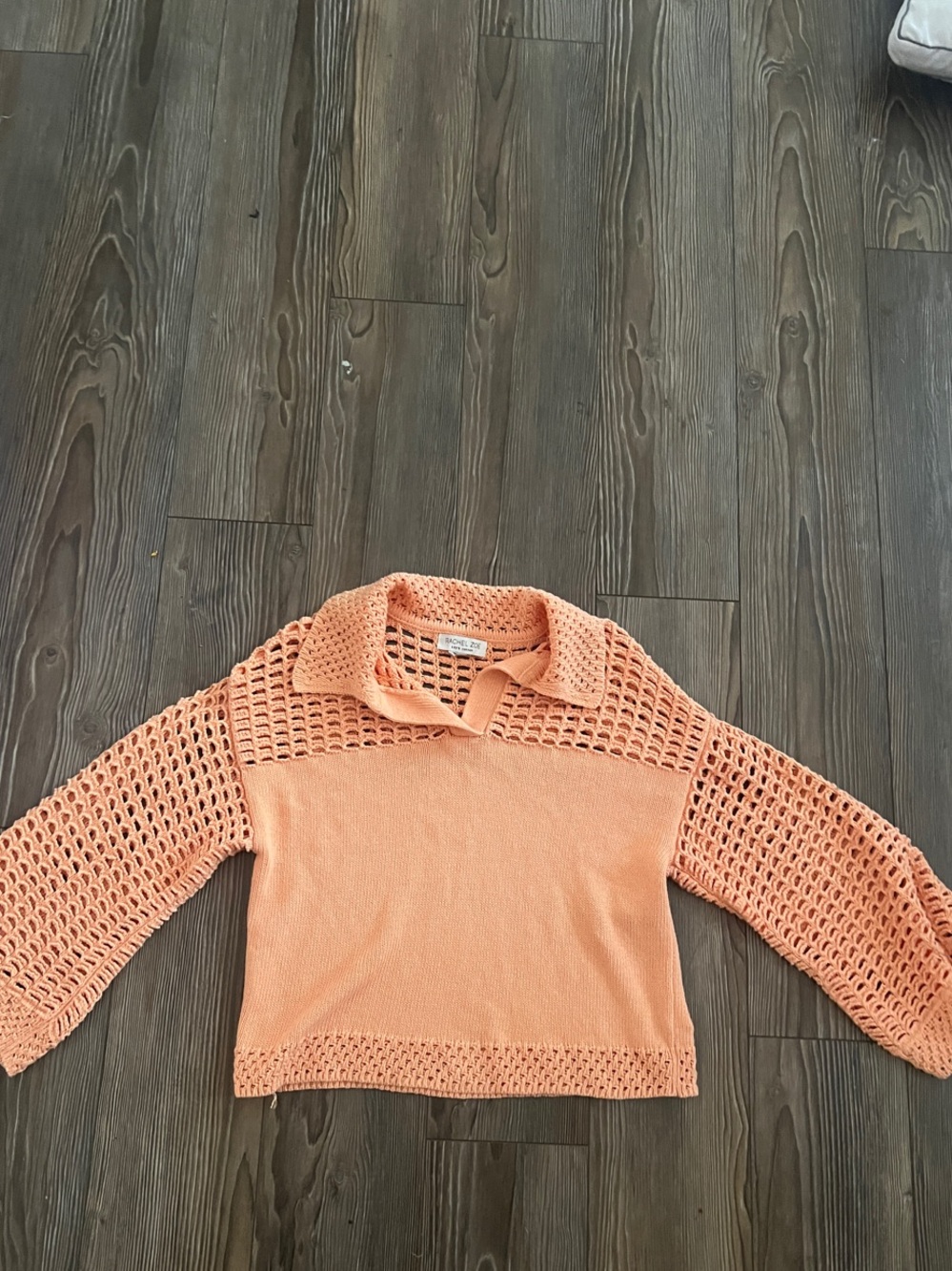 Rachel Zoe Peach Open-Knit Collared Sweater 100% cotton